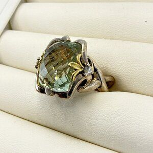 Ann King Ring Green Amethyst Sterling Silver 18k Yellow Gold Fleur de Lys Size 8